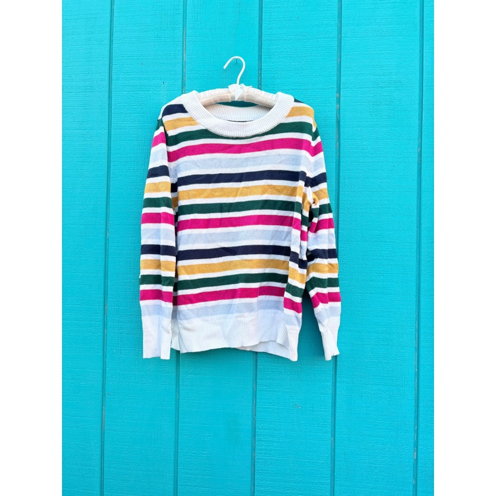 American Eagle Women 2X Striped Crewneck Sweater Metallic Rainbow Multi-Color